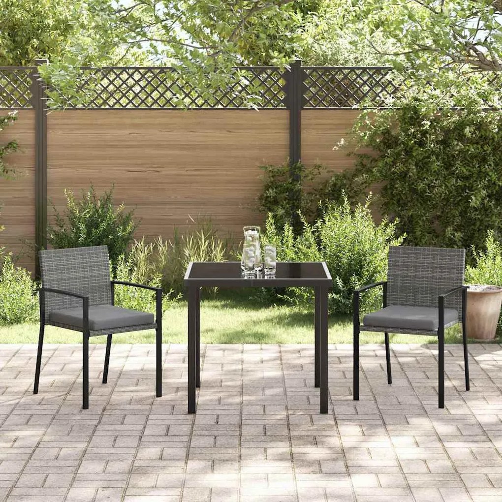 Conjunto de Jantar Jardim 3 Peças Cinza Rattan Sintético