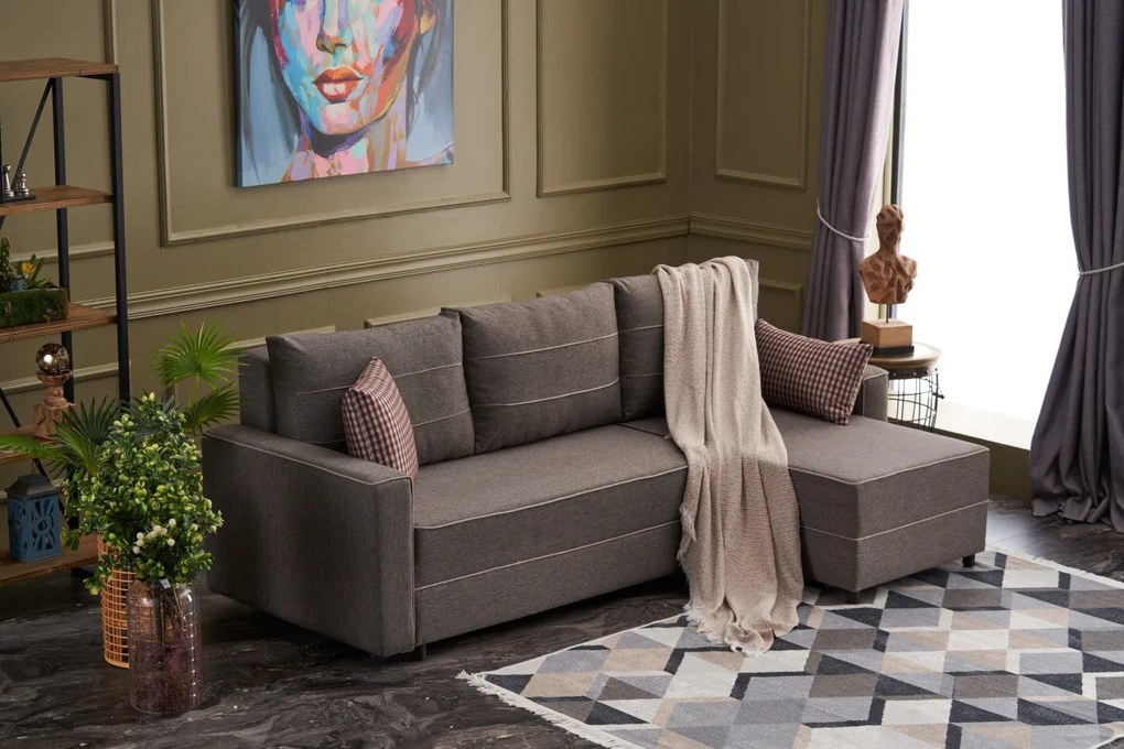 Sofá-Cama de Canto Ece – Castanho – 242x88x90 cm