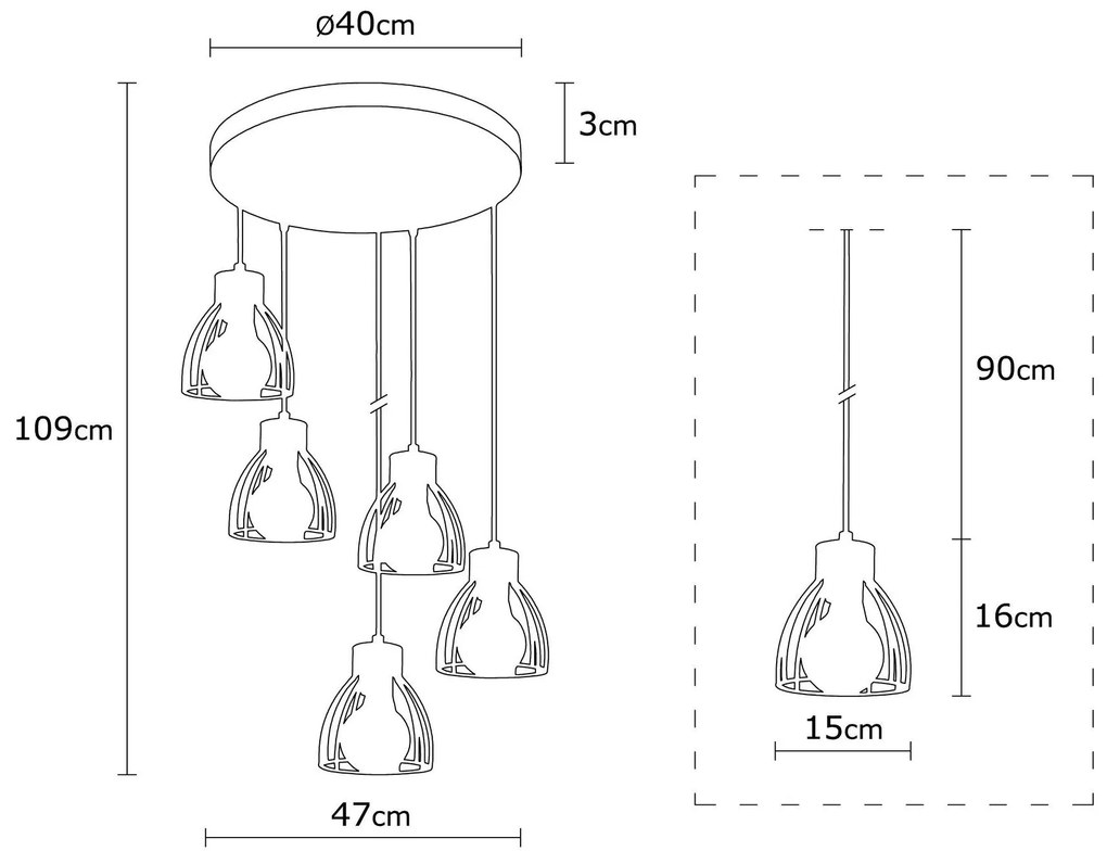 Candeeiro de Teto Kemah – Preto – Diâmetro 47 cm, Altura 109 cm