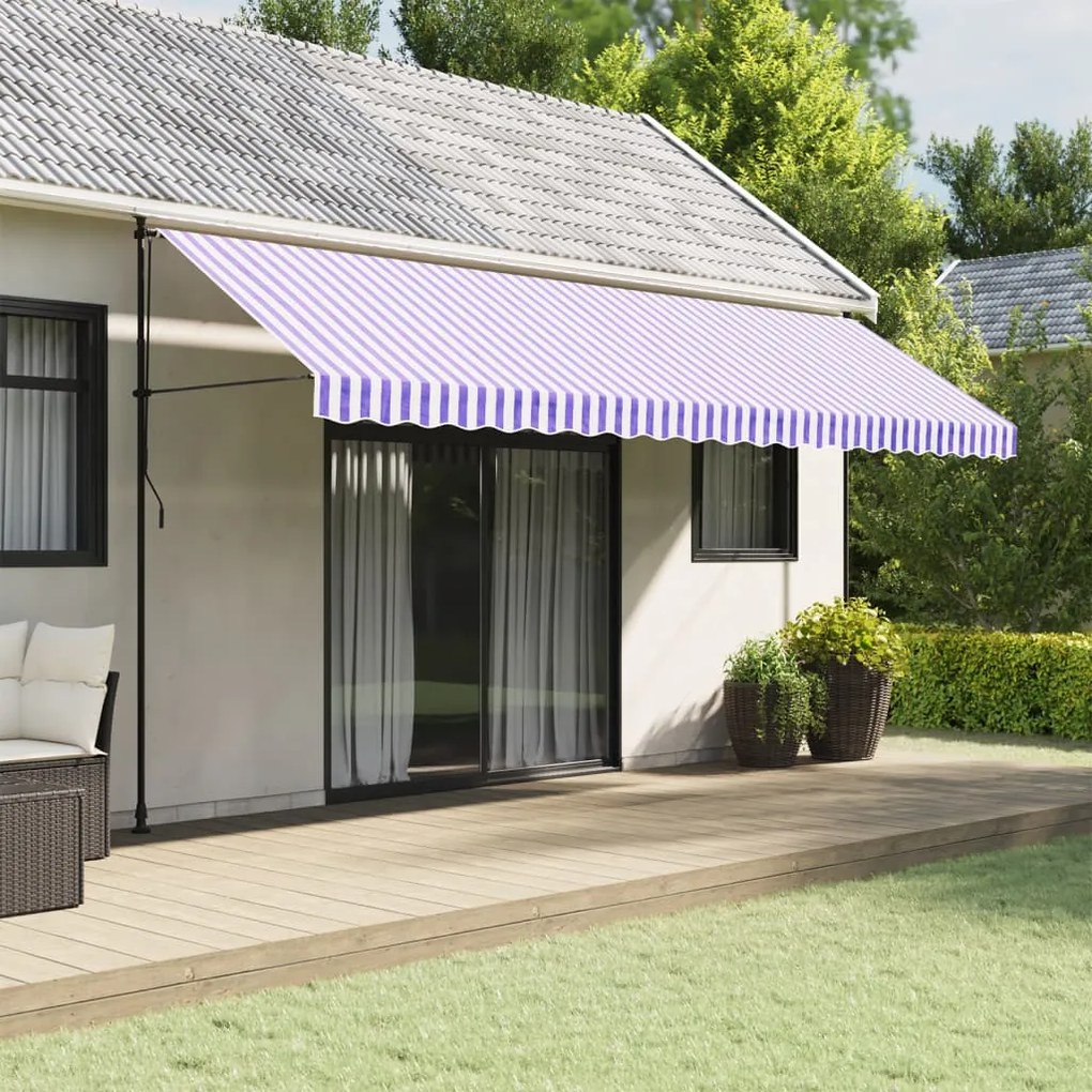 vidaXL Tecido substituição para sanefa de toldo 5 m riscas azul/branco