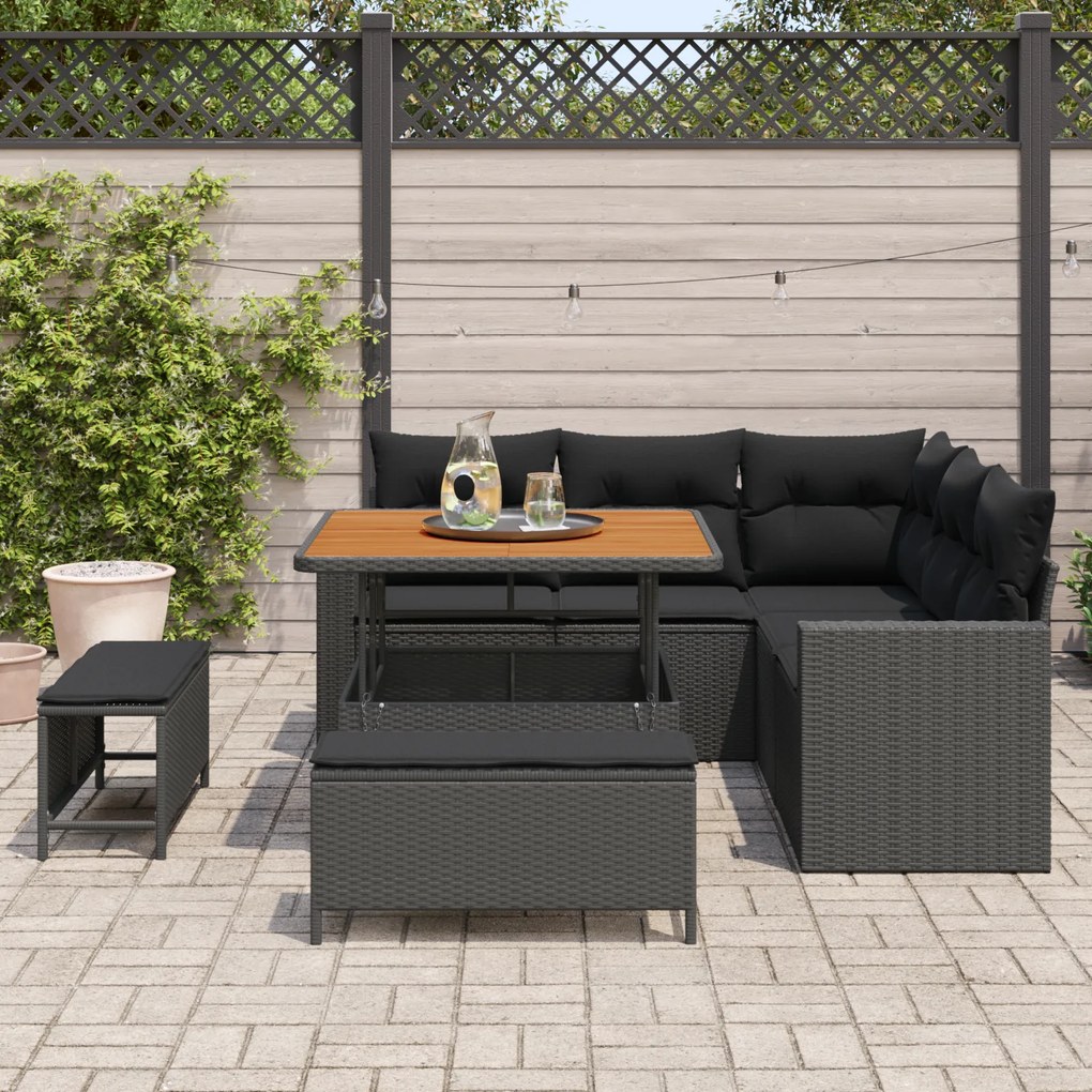 Conjunto de Sofás de Jardim vidaXL de 8 Peças com Almofadas Preto Ratt