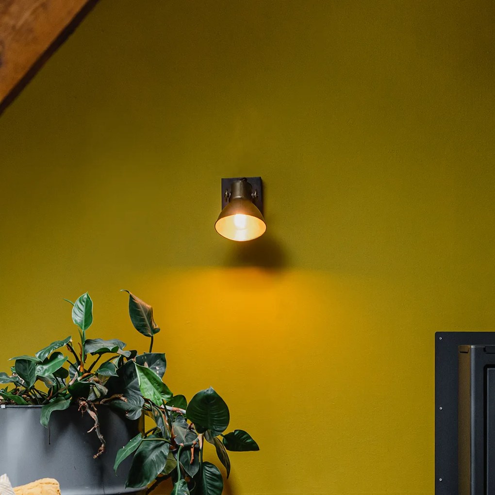 Candeeiro de teto industrial bronze com madeira 18 cm - Mangoes