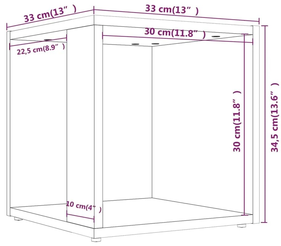 Mesa de apoio 33x33x34,5cm derivados de madeira cinzento sonoma