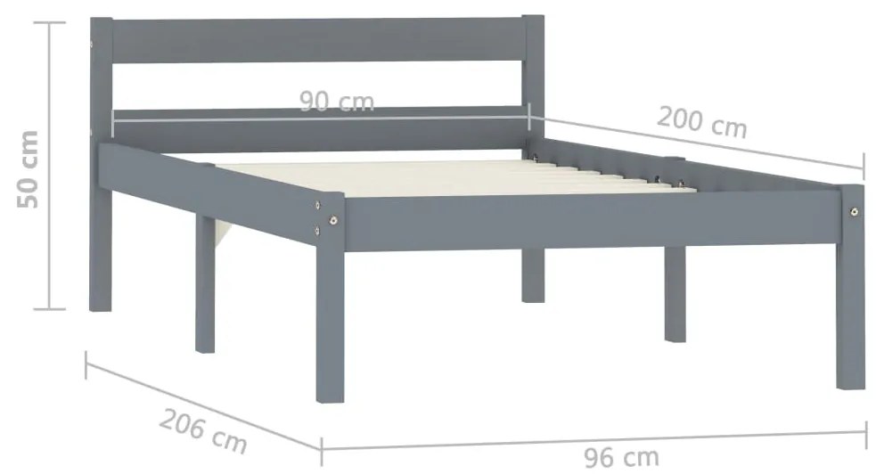 Estrutura de cama 90x200 cm madeira pinho maciço cinzento