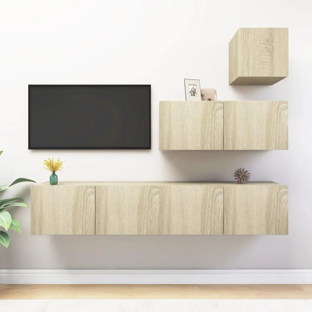 4pcs conjunto de móveis de TV derivados madeira carvalho sonoma