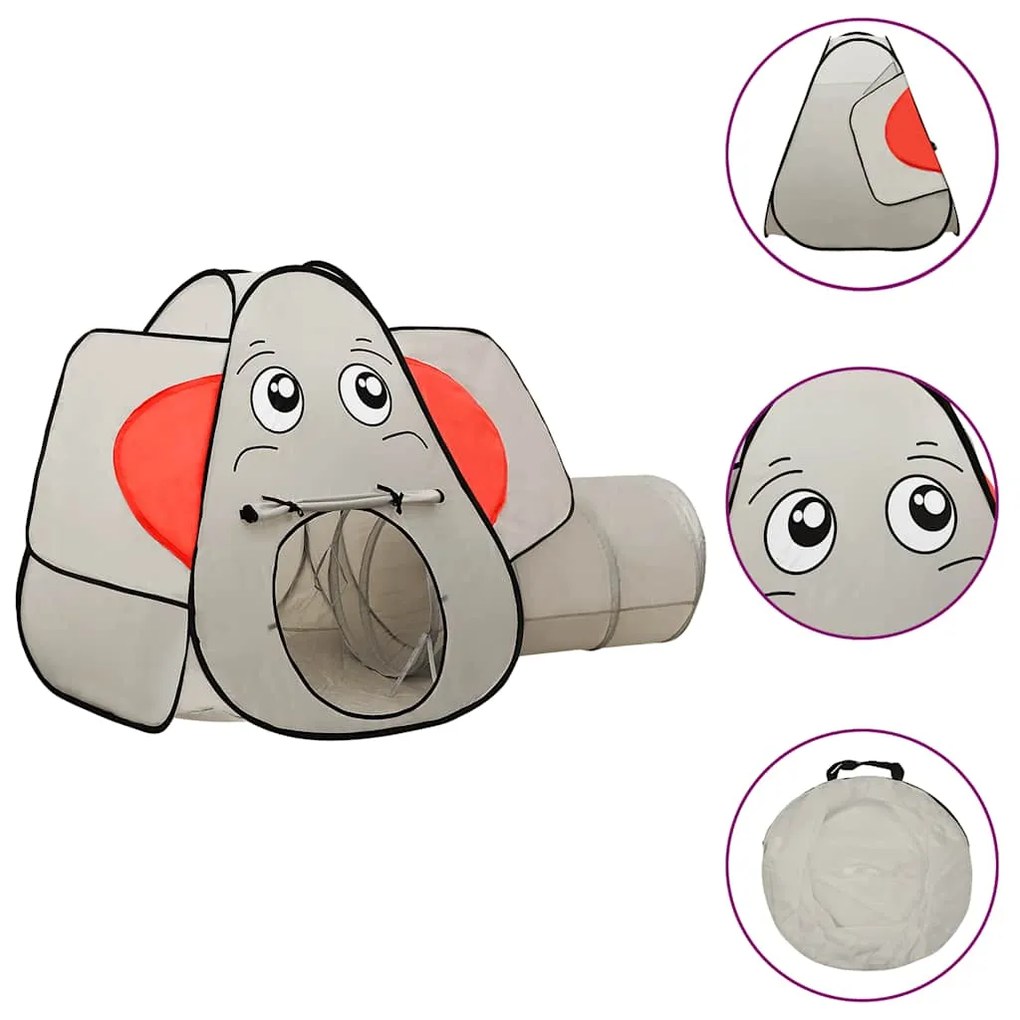 Tenda de brincar elefante com 250 bolas 174x86x101 cm cinzento