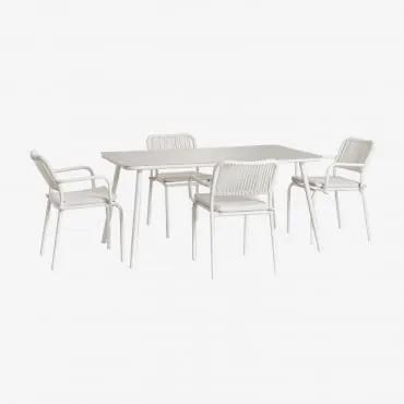 Conjunto de mesa de jantar e 4 cadeiras Arhiza Gardénia Branco - Sklum