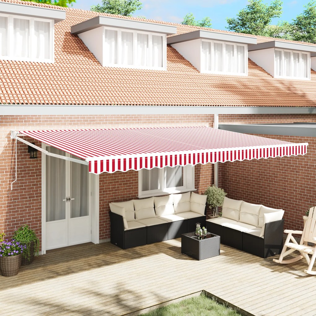 vidaXL Toldo Retrátil Automático Listrado Vermelho e Branco 500x300 cm