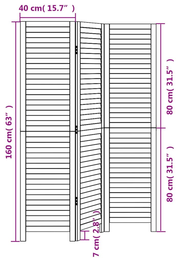 Biombo com 3 painéis madeira de paulownia maciça preto