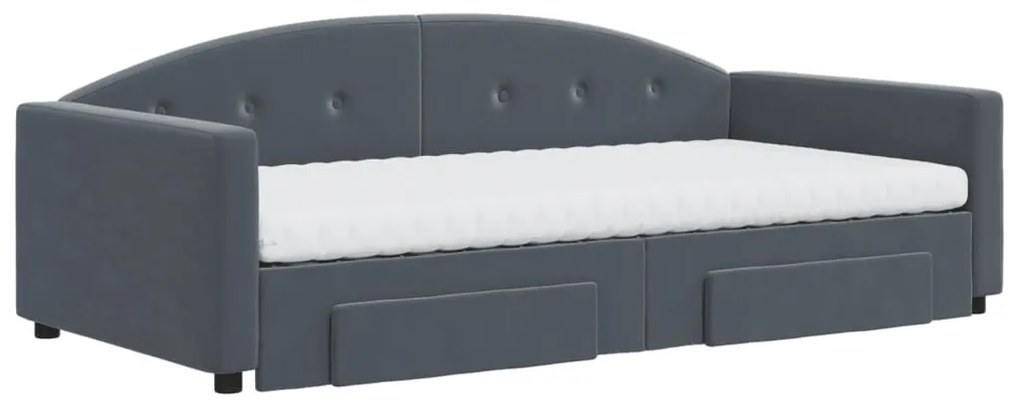 Sofá-cama c/ gavetão e gavetas 100x200cm veludo cinzento-escuro