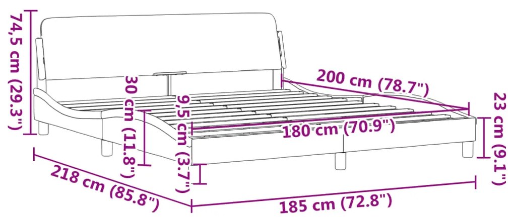 Estrutura de cama c/ cabeceira 180x200 cm veludo cinzento-claro