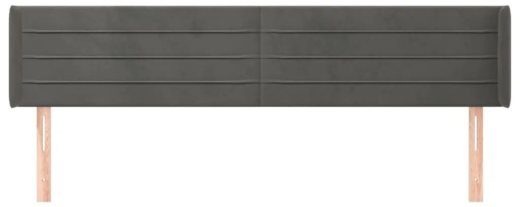Cabeceira de cama c/ abas veludo 203x16x78/88cm cinzento-escuro