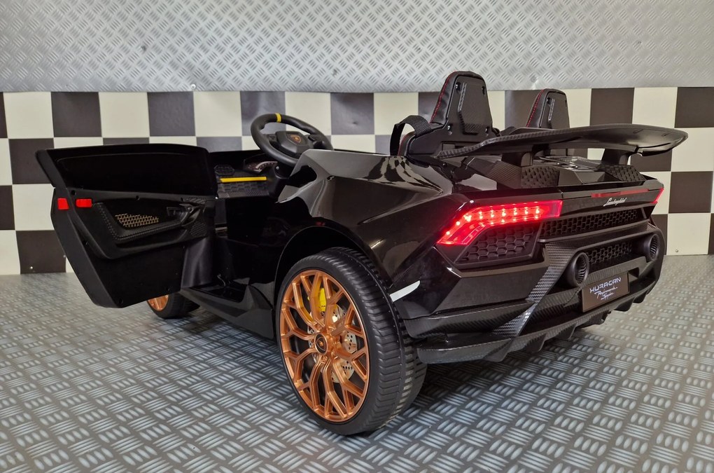 Carro elétrico para crianças Lamborghini Huracan 24 V 4x4, 2 Lugares, rodas borracha, assento pele Preto metalizado