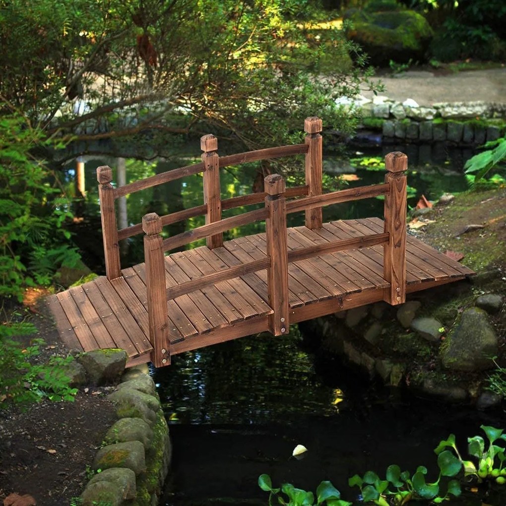 Ponte de madeira para jardim para lago Decorativa para jardim doméstico com gradeamento 150x67x55 cm