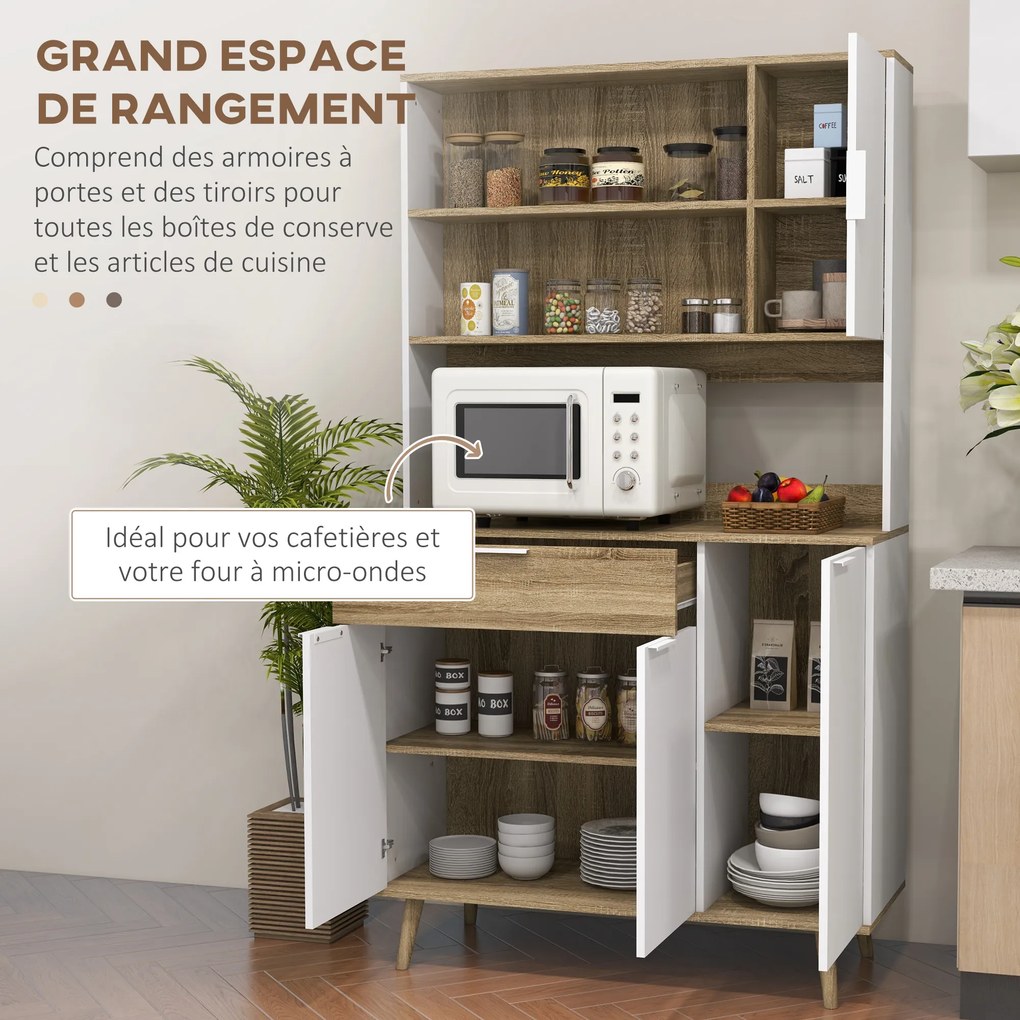 Armário de cozinha com 4 portas e 1 gaveta, estilo escandinavo, 98 x 39 x 180 cm, branco e natural 4,8