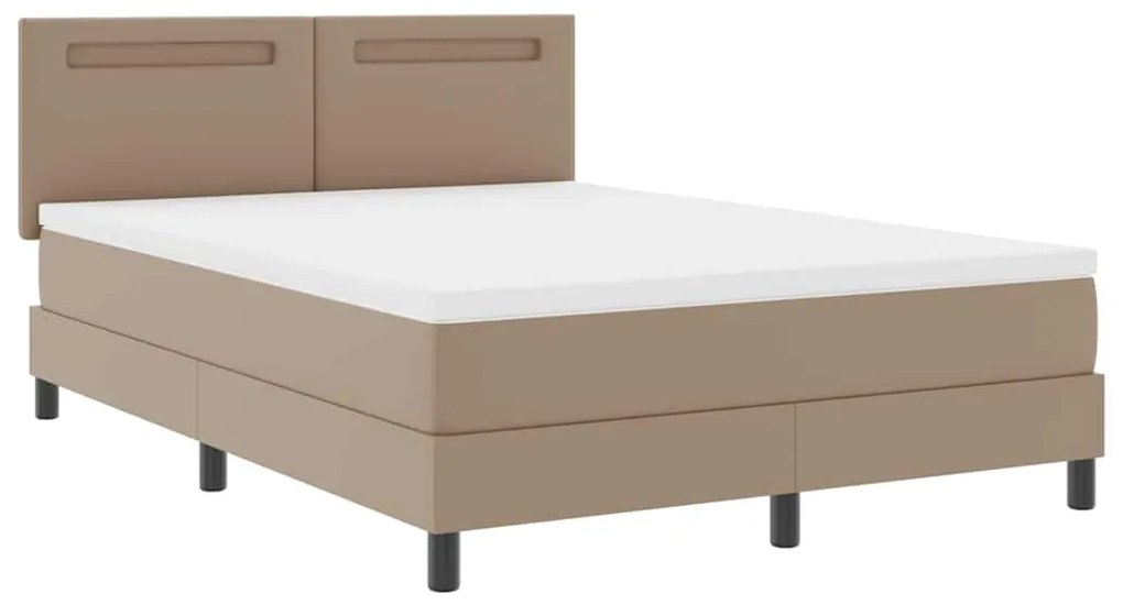 Cama Box com Colchão em Cappuccino - 140 x 200 cm, Couro Sintético.