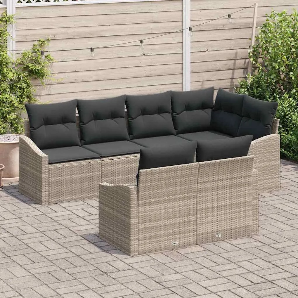 Conjunto de Jantar de Jardim de 7 Peças com Almofadas Cinza Claro em P