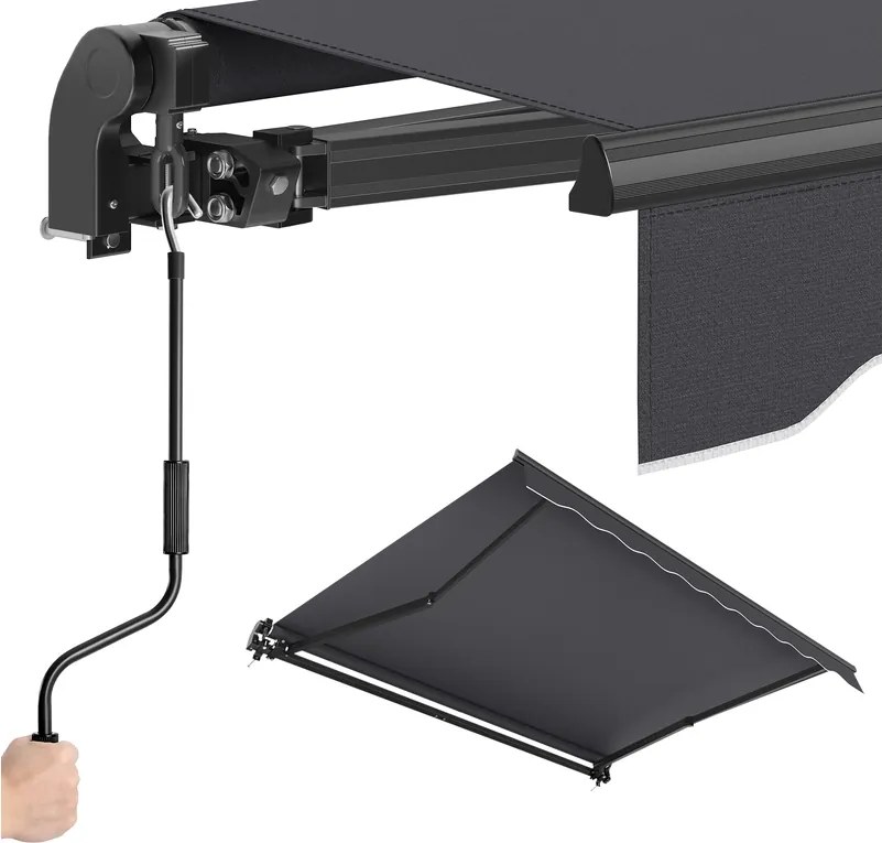 Toldo varanda articulado 250 x 200 cm com manivela para uma proteção solar fiável, cinzento