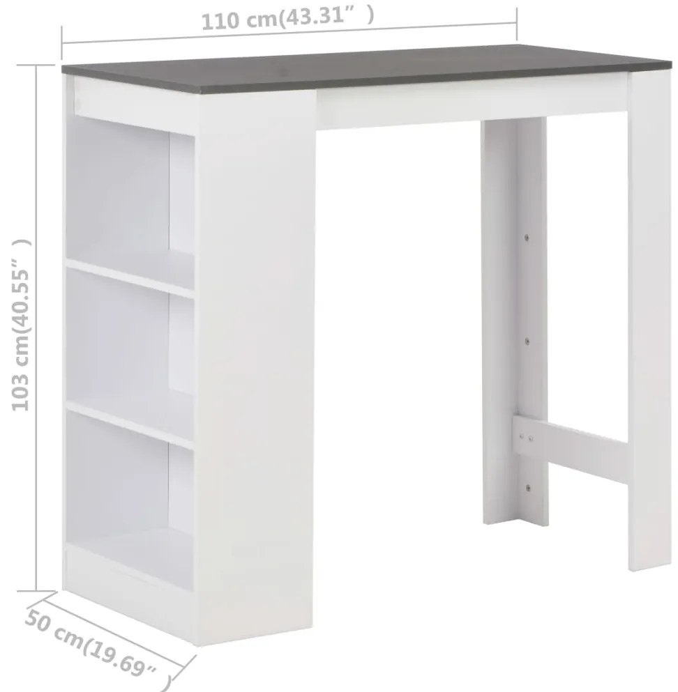 Mesa de bar com prateleira branco 110x50x103 cm