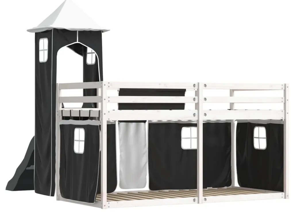 Beliche com escorrega e cortinas 90x200 cm branco e preto