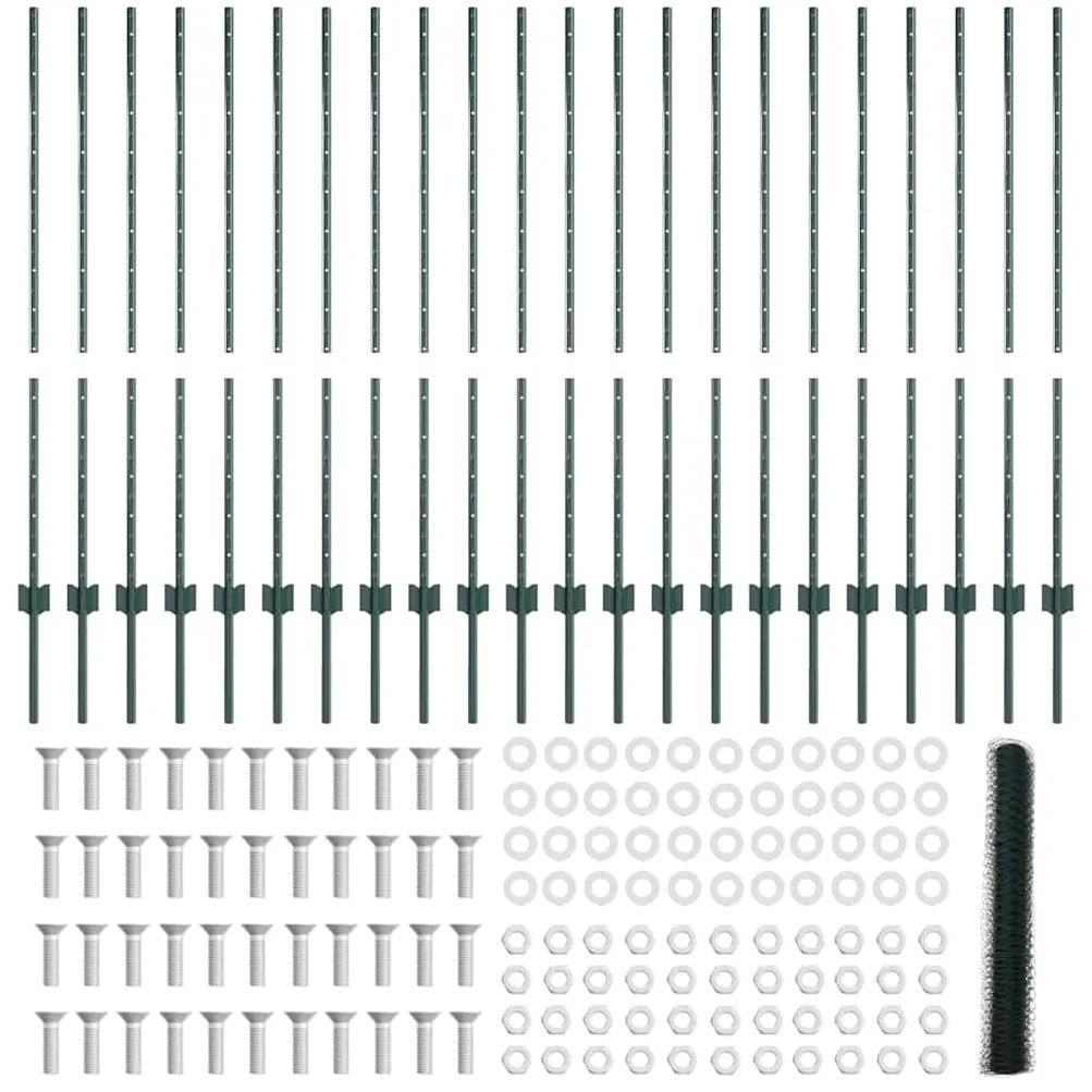 Posts de Cerca vidaXL 11 pcs U-Channel Verde 120 cm Aço