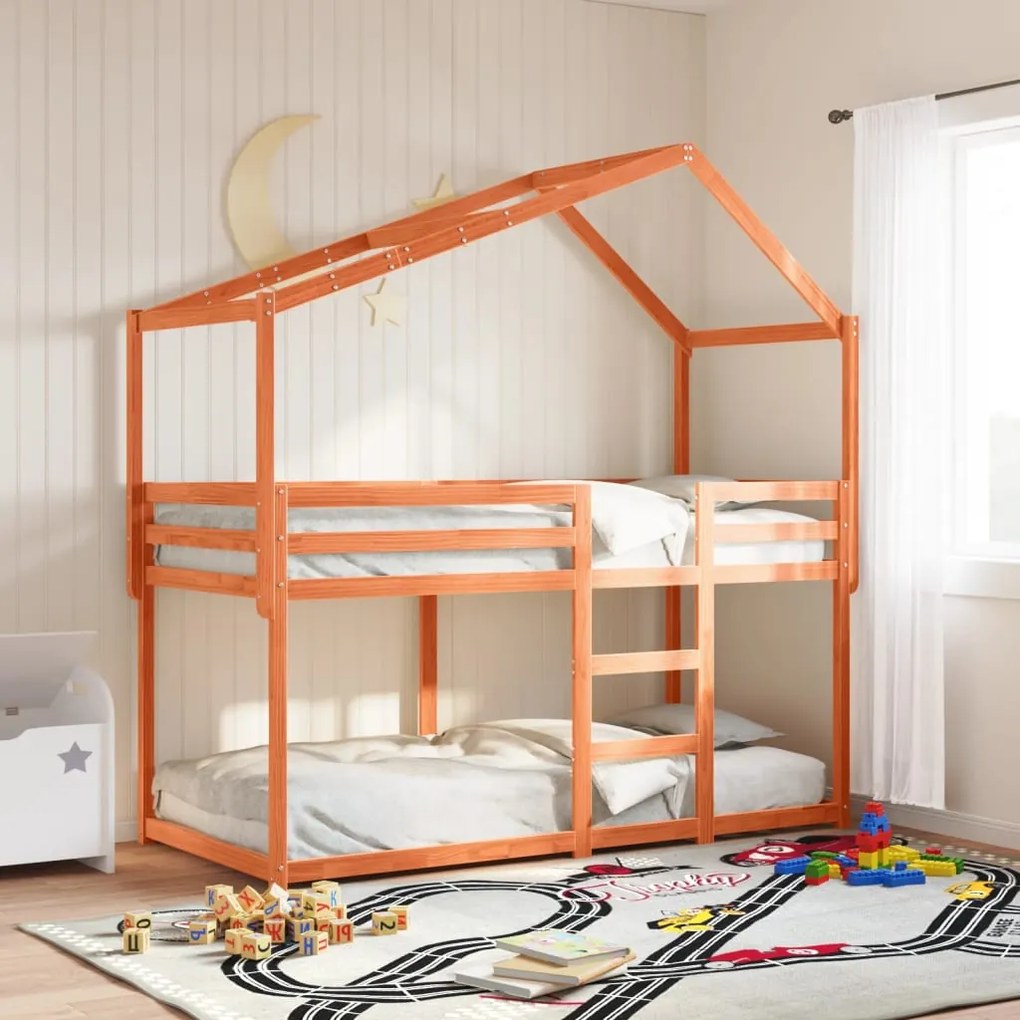 vidaXL Telhado cama infantil 213x95,5x144,5 cm pinho castanho mel