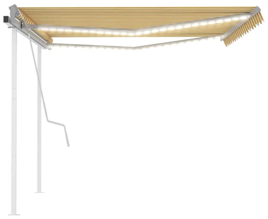 Toldo retrátil manual com luzes LED 4,5x3 m amarelo e branco