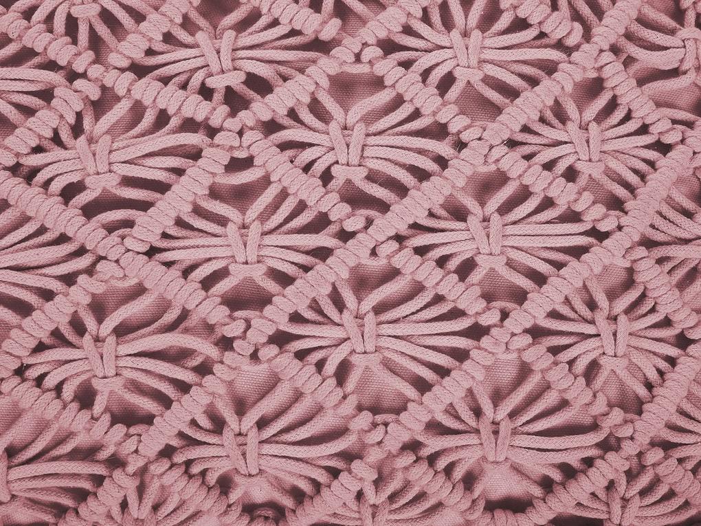Pufe de algodão estilo macramé rosa  50 x 50 x 20 cm BERRECHID Beliani