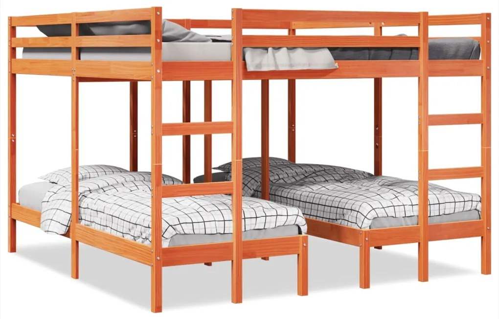 vidaXL Beliche triplo 200x200/80x200 cm pinho maciço castanho-mel