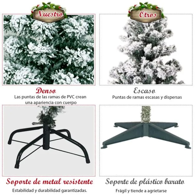 Arvore de Natal artificial com neve de 180 cm com iluminação articulada 250 luzes LED Base metálica dobrável Verde