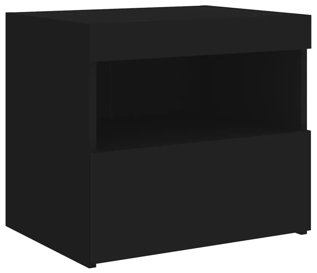 Mesas de cabeceira c/ luzes LED 2 pcs 50x40x45 cm preto