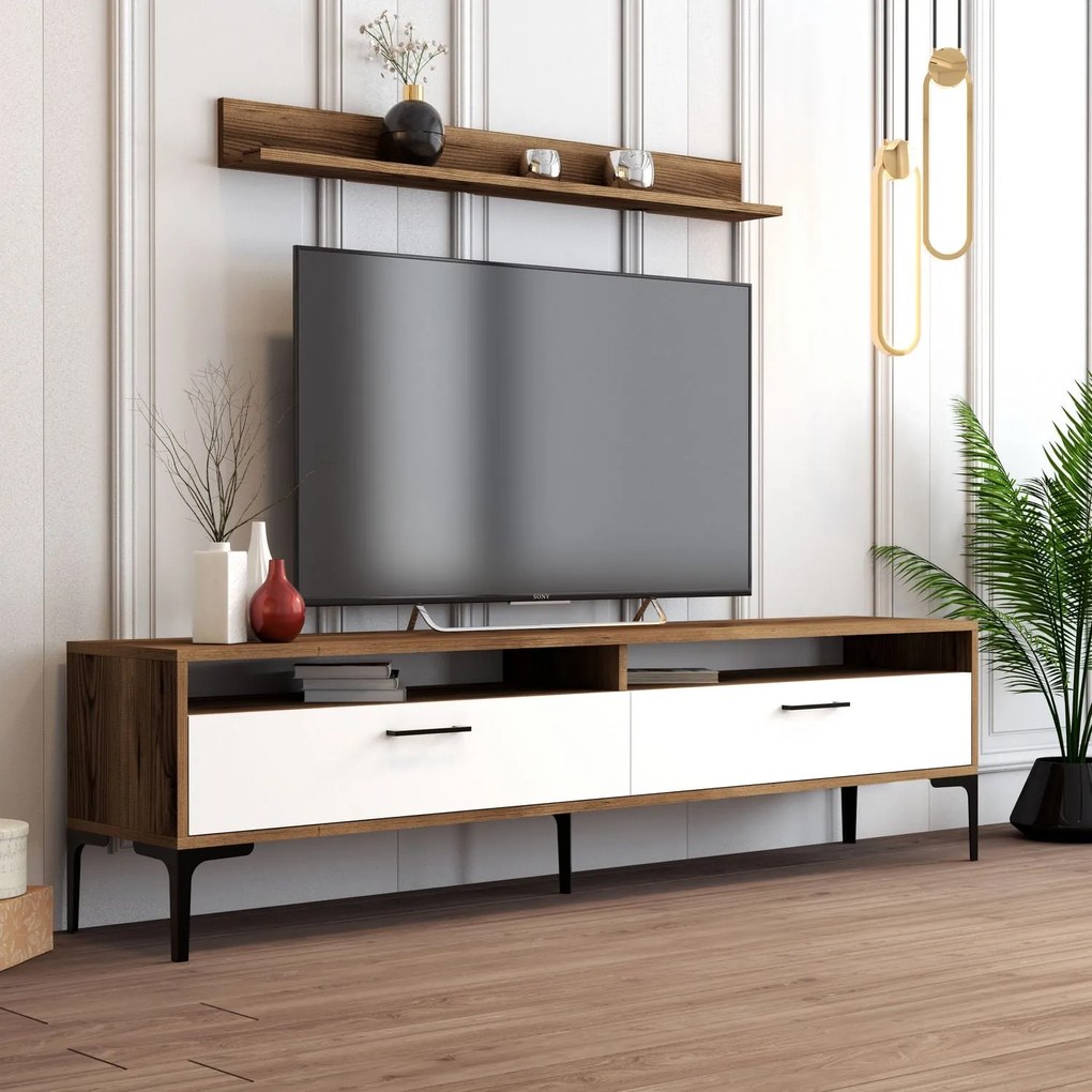 Conjunto de Mobiliário de Sala de Estar Istanbul – Nogueira e Branco –