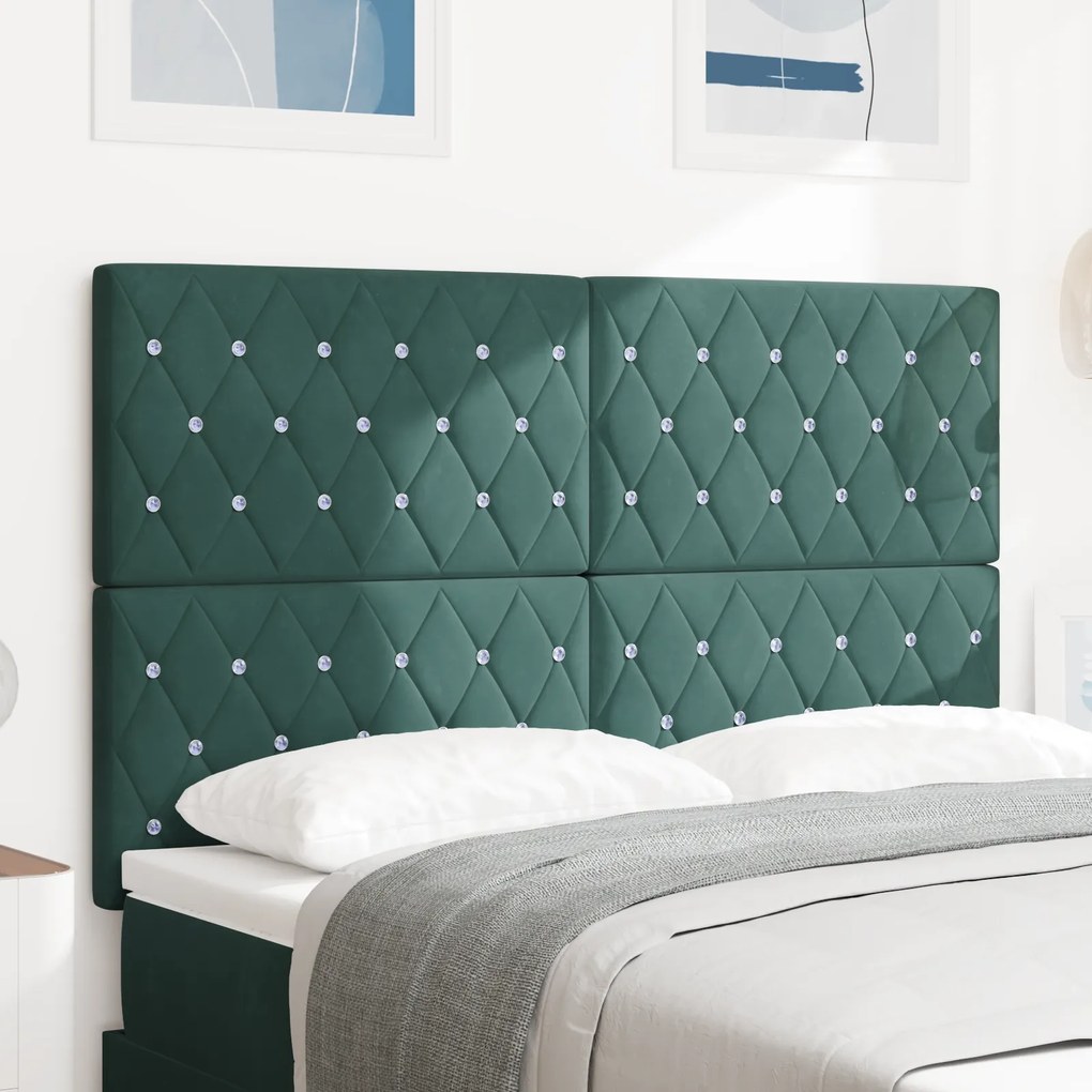 Cabeceira com Botões de Cristal Tufted Verde Escura 140 cm Veludo