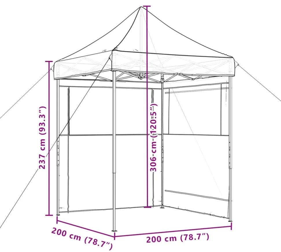 Tenda p/ festas pop-up dobrável c/ 2 paredes cinza-acastanhado