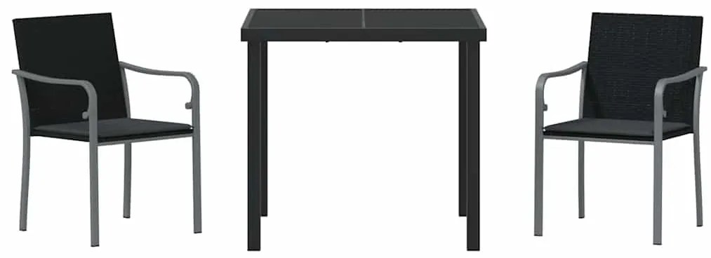 Conjunto de Jantar de Jardim - 3 Peças com Almofadas de Rattan Poliést