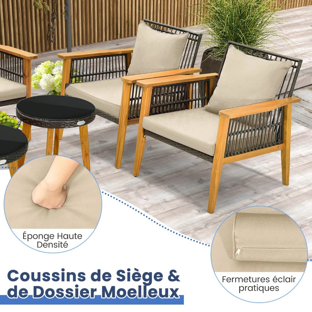 Conjunto de jantar para área externa de 3 peças com encosto dobrável e almofada de assento, conjunto de móveis para pátio