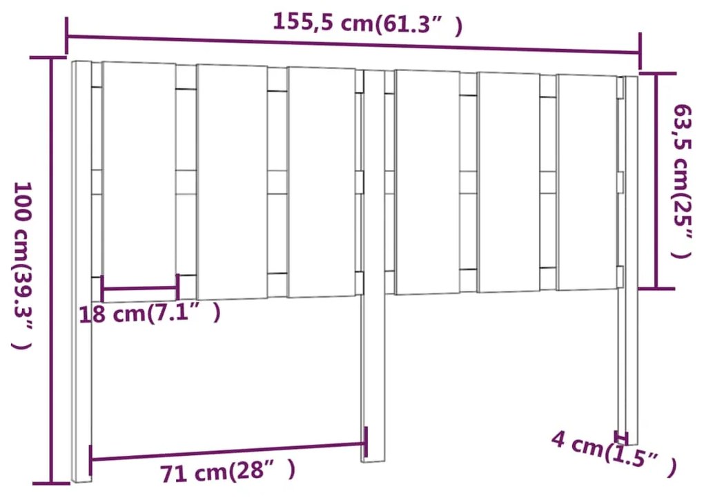 Cabeceira de cama 155,5x4x100 cm madeira de pinho maciça branco