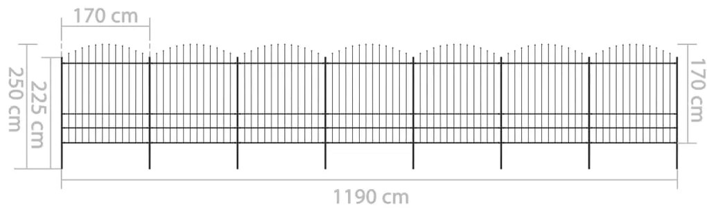 Cerca de jardim com topo em lanças (1,75-2)x11,9 m aço preto