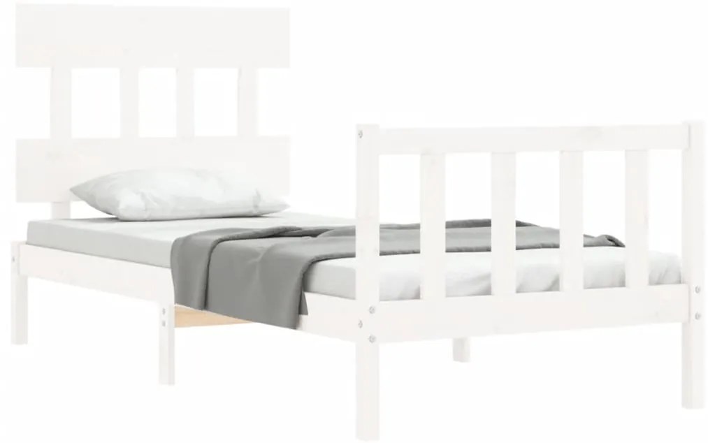 Estrutura cama de solteiro c/ cabeceira madeira maciça branco