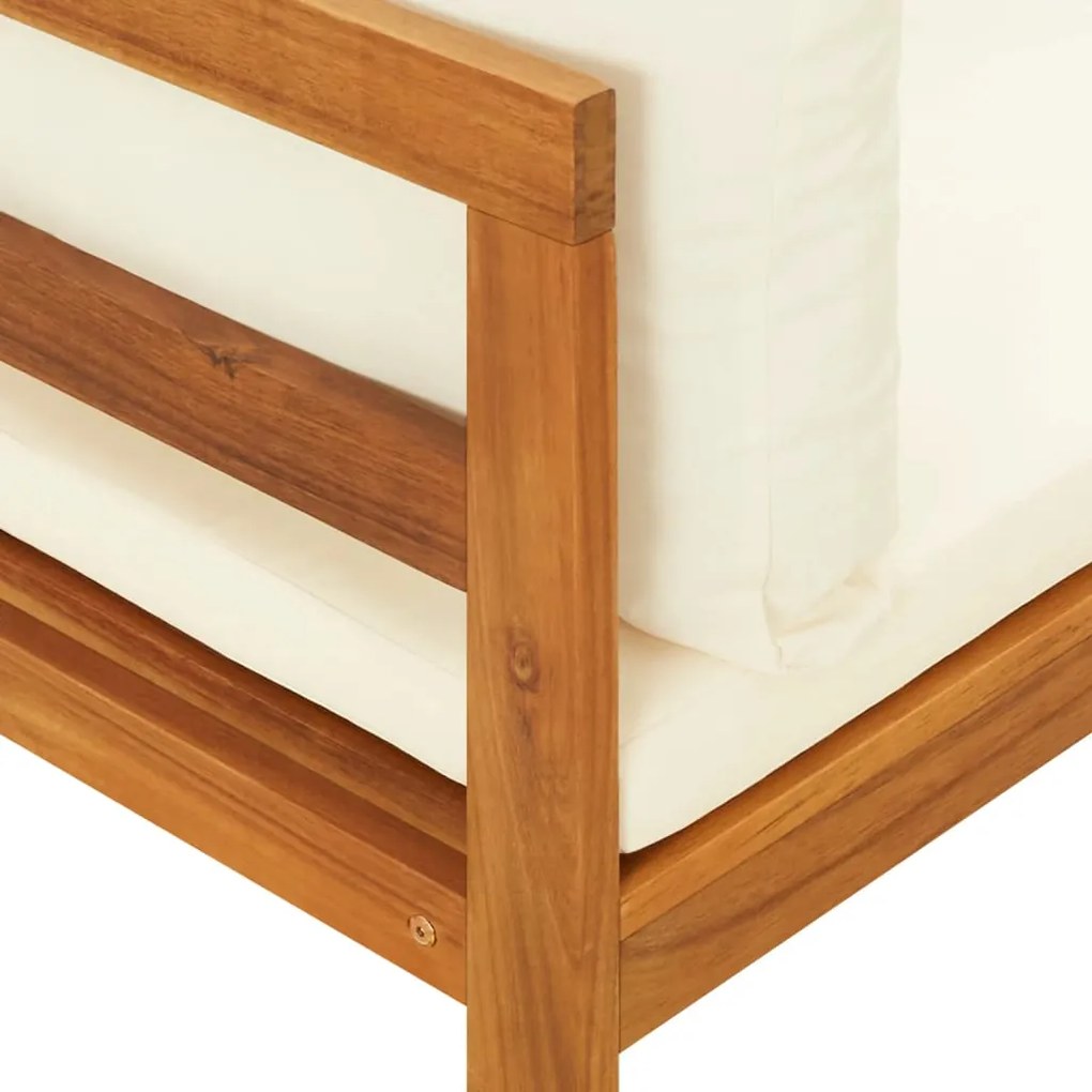 2 pcs conj. lounge de jardim c/ almofadões branco nata acácia