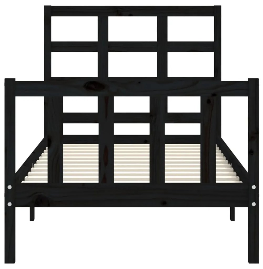 Estrutura de cama com cabeceira 90x190 cm madeira maciça preto