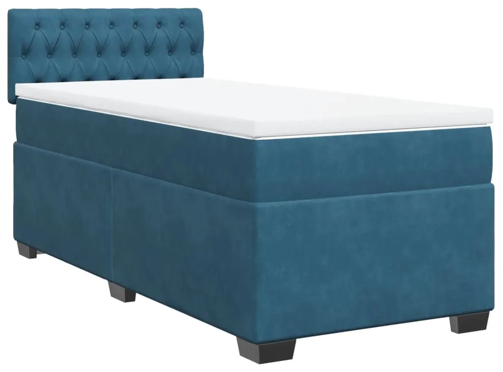 Cama Boxspring com Colchão e Luzes Led - 90x190 cm - Veludo Azul