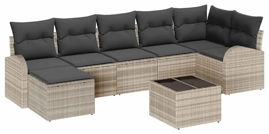 Sofá de Jardim 8 Peças com Almofadas Cinza em Rattan