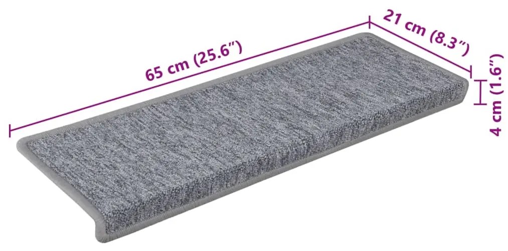 Tapete/carpete para degraus 15 pcs 65x21x4 cm branco e cinzento