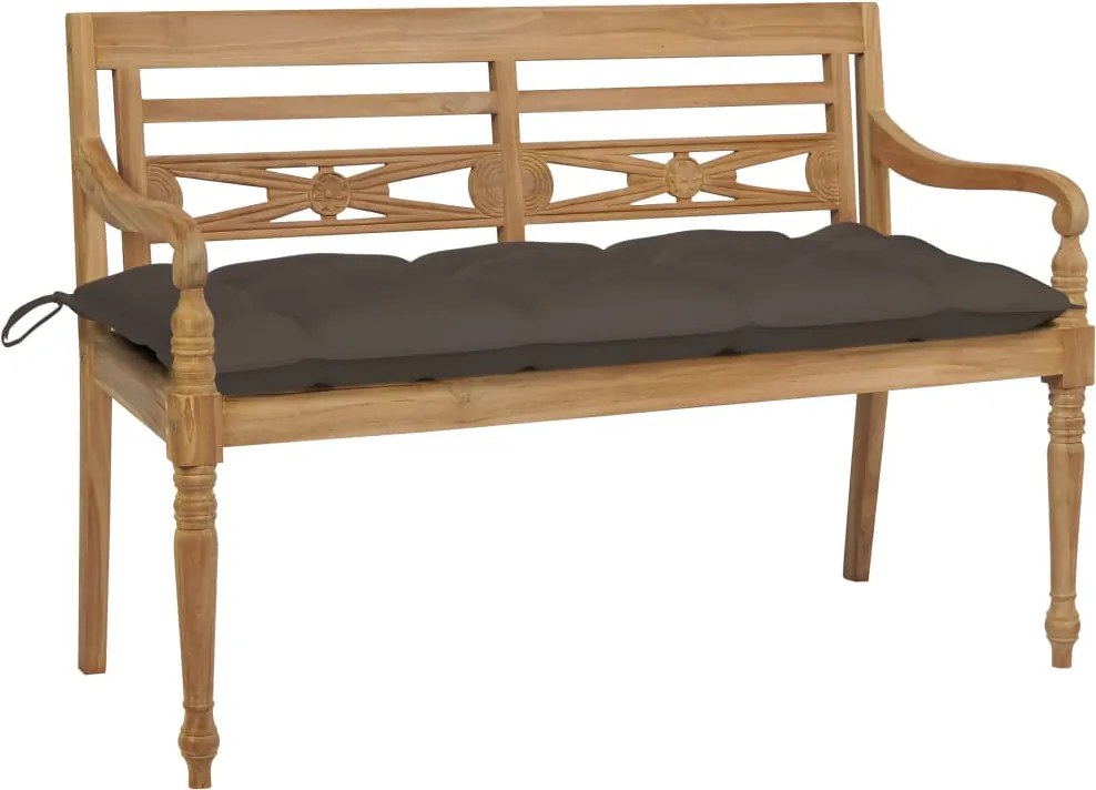 vidaXL Banco Batávia c/ almofadão cinza-acastanhado 120 cm teca maciça