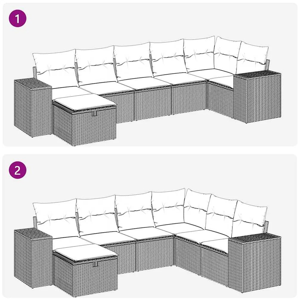 7 pcs conjunto de sofás jardim c/ almofadões vime PE castanho