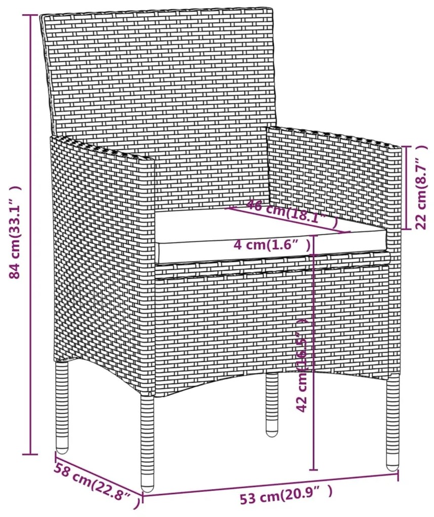 5 pcs conjunto de jantar p/ jardim vime PE/acácia maciça cinza