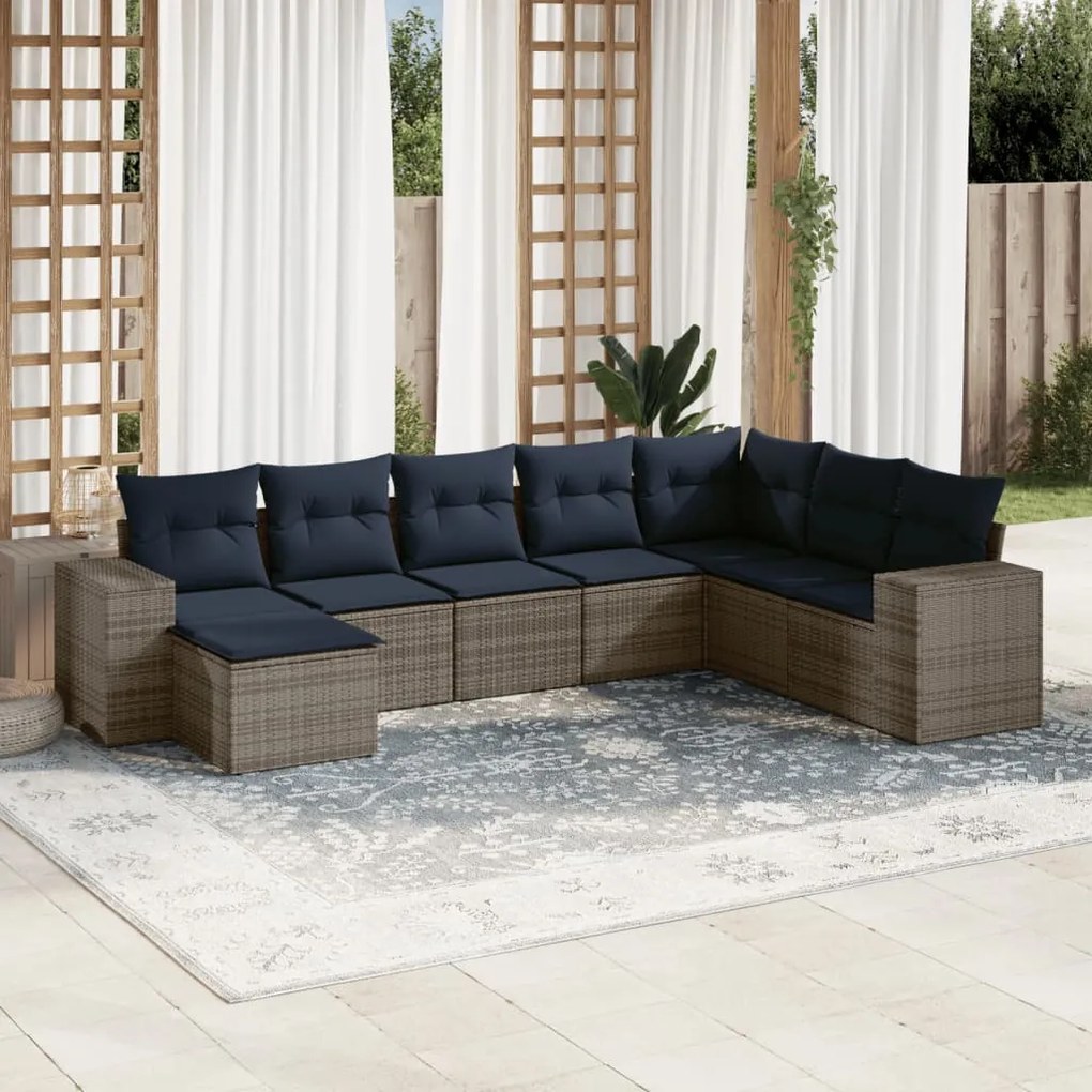 vidaXL 8 pcs conjunto sofás p/ jardim c/ almofadões vime PE cinzento
