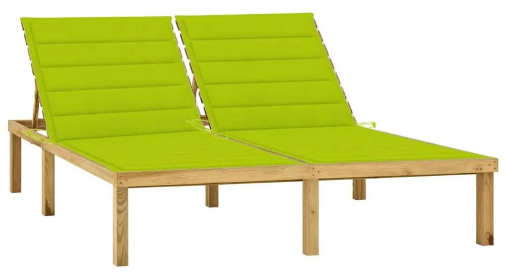 vidaXL Espreguiçadeira dupla c/ almofadões verde brilh. pinho impreg.