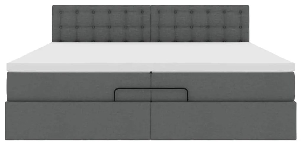 Estrutura de cama otomana com colchões tecido cinzento escuro